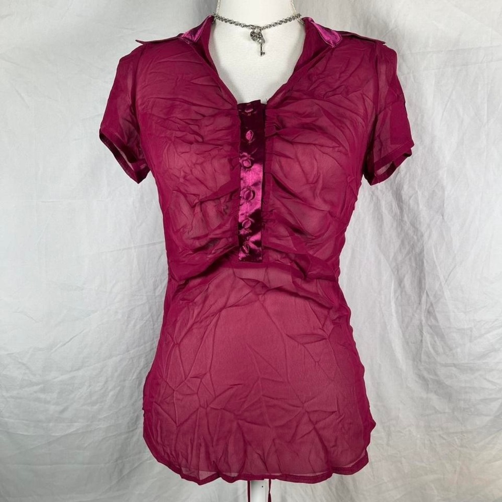 y2k deadstock deep plum going out sheer babydoll top